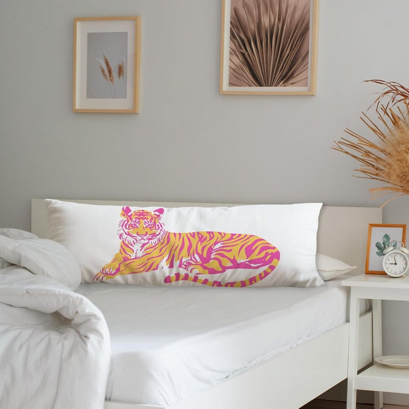Exqcom Store Trendy Pink and Orange Tiger Body Pillow Covers 20x54, Coquette Room Decor, Funky Preppy Tiger Long Body Pillow Case Cover with Hidden Zipper for Women Adults Girls - Image 3